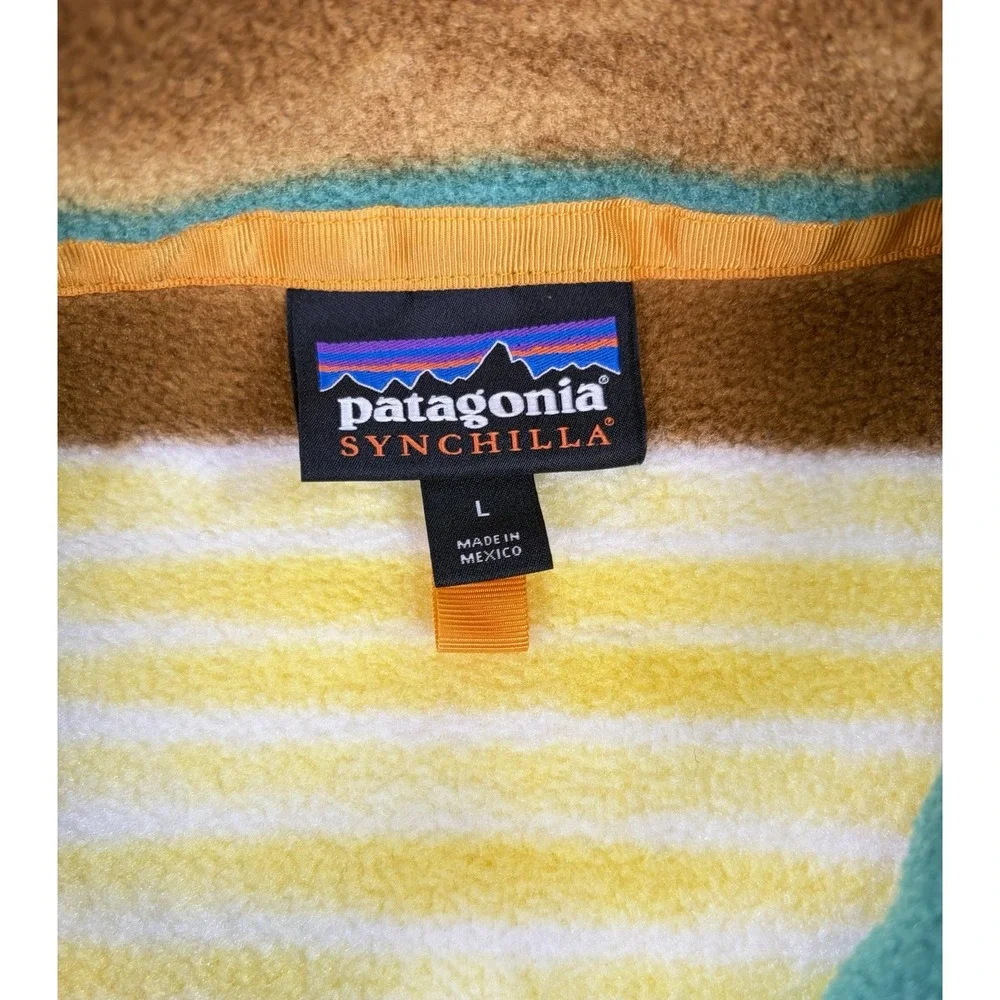 Patagonia Synchilla Snap T Fleece Pullover Painted Fitz Stripe Forge Grey Mens L
